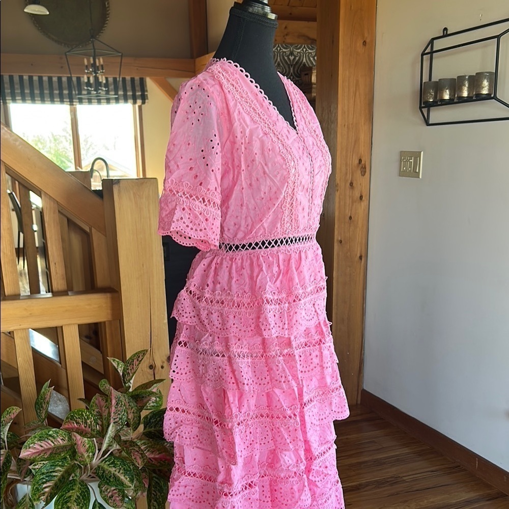 Pink Ruffled Tiered Midi Dress - Picture 6 of 10